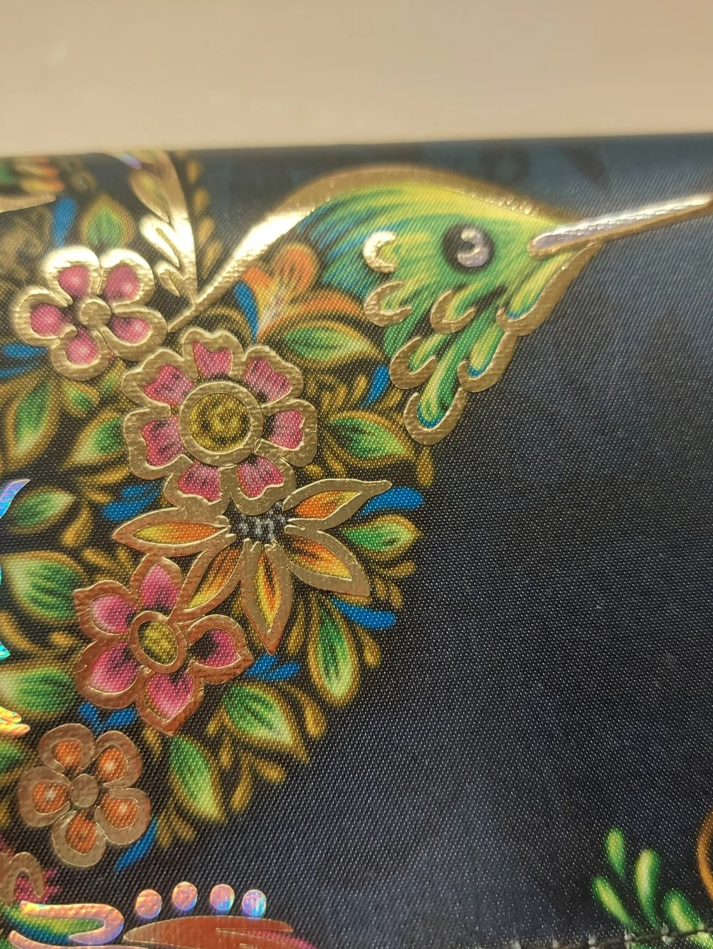 Ay Guey Humming Bird 8" Tri-fold Accordion Wallet Gold Foil Floral Mexican - Picture 3 of 12